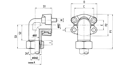 SAE-Flanschadaptor 90° - DIN 3901/3902 - geschmiedet
